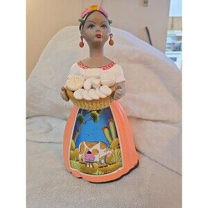 Lupita NAJACO Ceramic Figurine Doll Mexican Folk Art Holding Basket Of Food